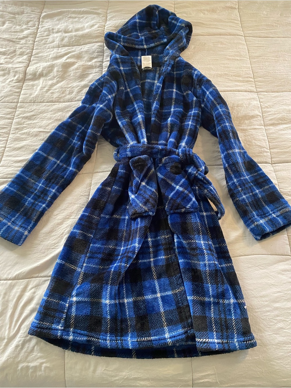 Cuddl Duds Kids Hooded Plush Robe - Blue Plaid